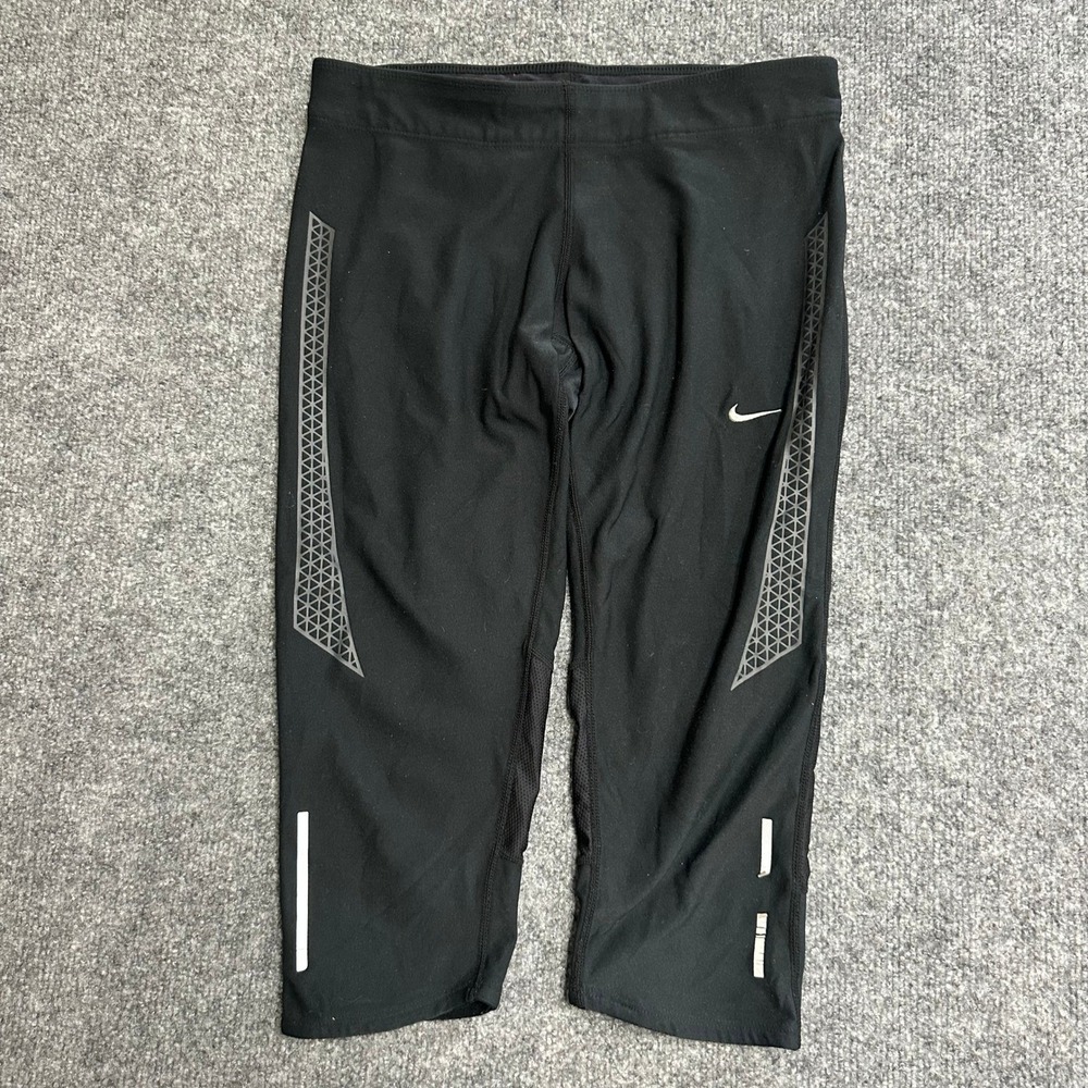 Nike Leggings Womens Size S Black Dri-Fit Cropped Running Reflective Mesh